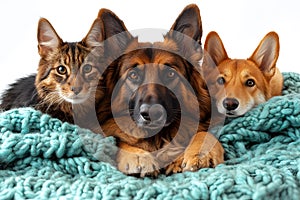 Group of pets together in front of white background