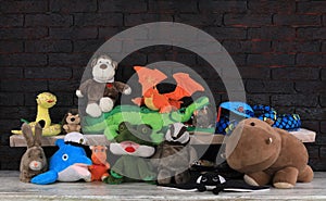 group photo of toy stuffed animals