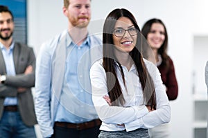 Group picture of business team posing in office