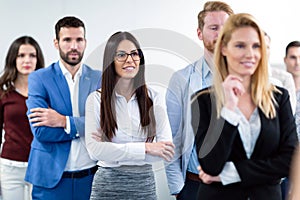 Group picture of business team posing in office