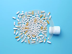 A Group Of Pills Spilling Out Of A Bottle