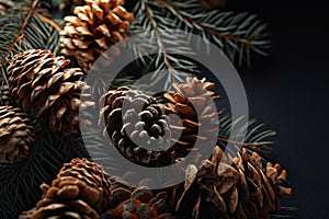 a group of pine cones and pine needles