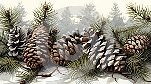 a group of pine cones and pine needles