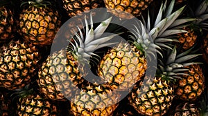 A group of pineapples with green leaves background