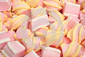 Group of pink marshmallows. Colorful marshmallow candies for background use