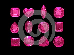 Group of pink tourmaline shape with clipping path