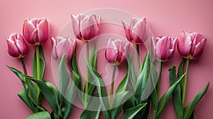 Group of Pink Tulips on Pink Background