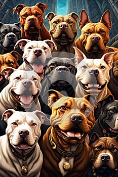 A group of Pitbull dogs take a selfie