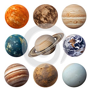 Planets in space isolated on white background photo