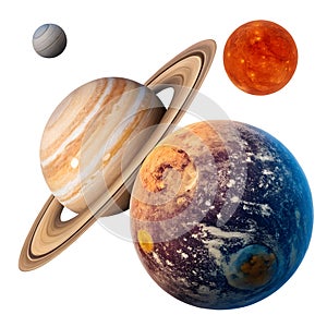 Planets in space isolated on white background photo