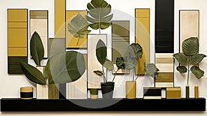 a group of plants in vases on a wall