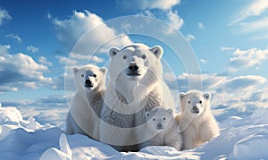 Group of Polar Bears in Snow. Generative AI
