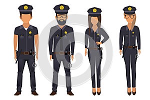 Group of police officers. Police man and police woman, cops.