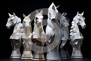 Group of polygonal knight chess pieces