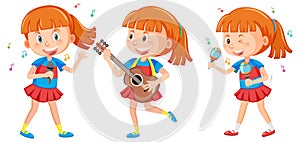 Group of ponytail girl playing music instrument