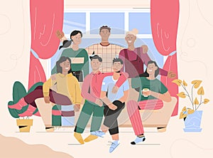 Group portrait of friends meeting at home