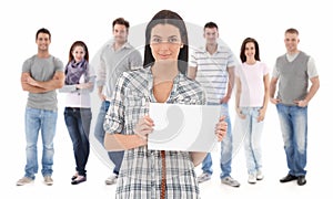 Group portrait of happy young people