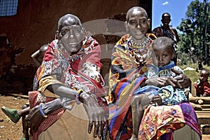 Group portrait Maasai grandmothers and grandchild