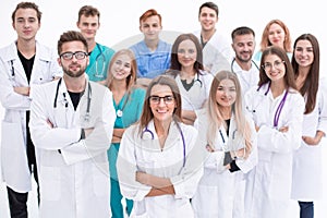 Group portrait of medical center doctors. the concept of professionalism