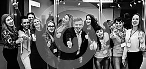 Group portrait of the participants of the conference. black and white photo