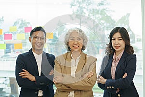 Group portrait of professional business team looking at the camera and smiling happy and confident.