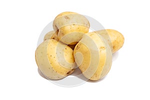 Group of potatoes isolated on white background close up. Raw potato