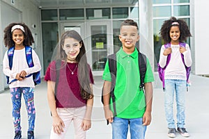 Group pre-teen School Pupils Outside of the Classroom