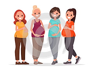 Group of pregnant women. Future mothers in anticipation of the baby. Vector illustration