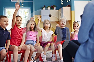 Group of preschool children answering a question