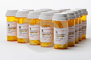 Group of prescription medication bottles, horizontal