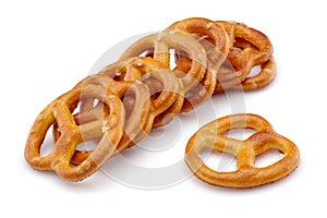 Group of Pretzel crackers isolated on white