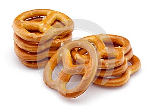 Group of Pretzel crackers isolated on white