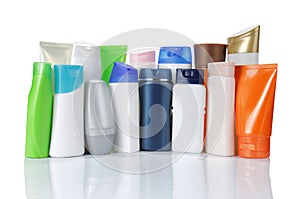 Group of product packaging. isolated over white