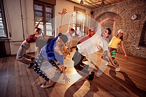 Professional dancer exercising dance training in studio photo