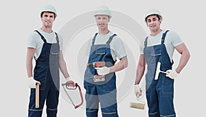 Group of professional industrial workers. Isolated over white background.