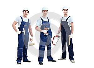 Group of professional industrial workers. Isolated over white background.