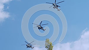 Group professional pilots of military helicopters