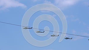 Group professional pilots of military helicopters