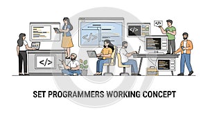 A group of programmers working together in a modern office setting