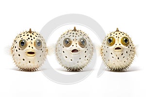Group of puffers on white background., Fishs., Underwater animals