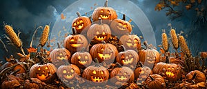 Group of Pumpkins with Happy Faces