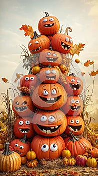Group of Pumpkins with Happy Faces photo