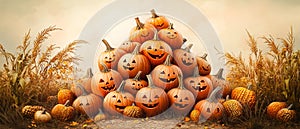 Group of Pumpkins with Happy Faces photo
