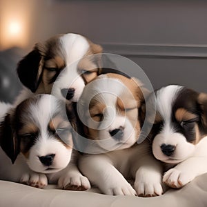 A group of puppies cuddled up together, sleeping in a pile1