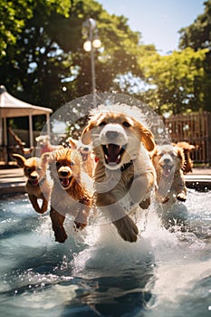 A group of puppies playing together in a park.