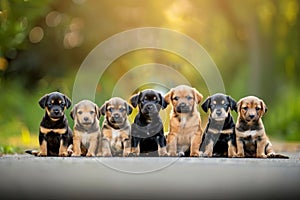 Group of Puppies Sitting Next to Each Other. Generative AI