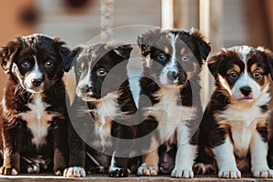 Group of Puppies Sitting in a Row. Generative AI