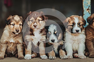 Group of Puppies Sitting Together. Generative AI