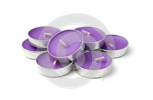 Group of purple soy wax candles isolated