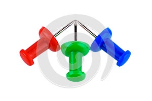 Group of push pins in RGB Red, Green, Blue colors